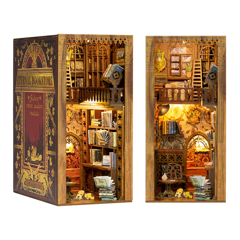CUTEBEE-DIY-Book-Nook-Miniature-House-Booknook-Shelf-Insert-Retro-Eternal-Bookstore-Led-Lights-Model-For