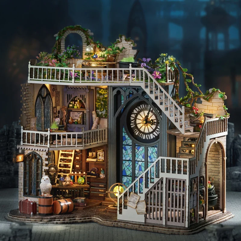 CUTEBEE-DIY-Wooden-Dollhouse-Magic-Cathedral-Miniature-Doll-House-Kit-with-Furniture-Roombox-Magic-Academy-Toy