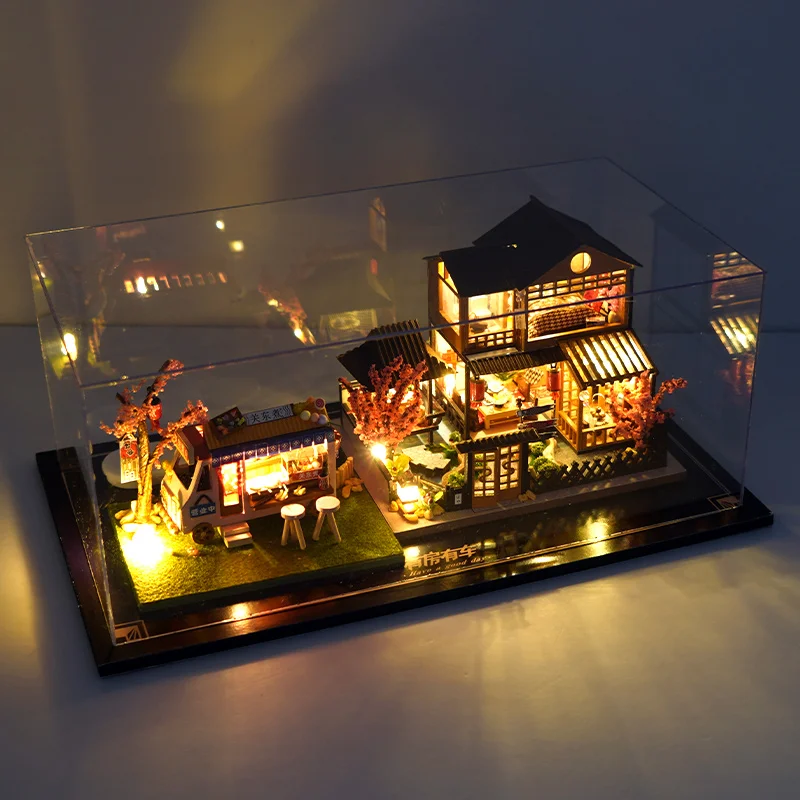 Cutebee-Japanese-Diy-Miniature-House-Kit-Sakura-Car-DollHouse-Furniture-Light-Building-Toy-For-Children-Birthday