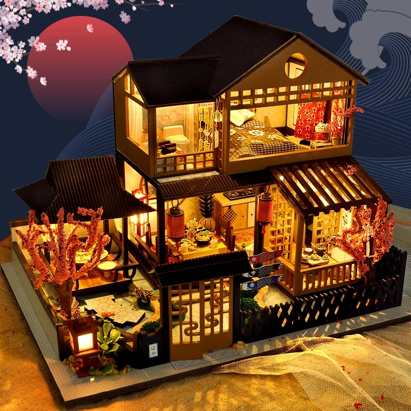 Cutebee-Japanese-Diy-Miniature-House-Kit-Sakura-Car-DollHouse-Furniture-Light-Building-Toy-For-Children-Birthday